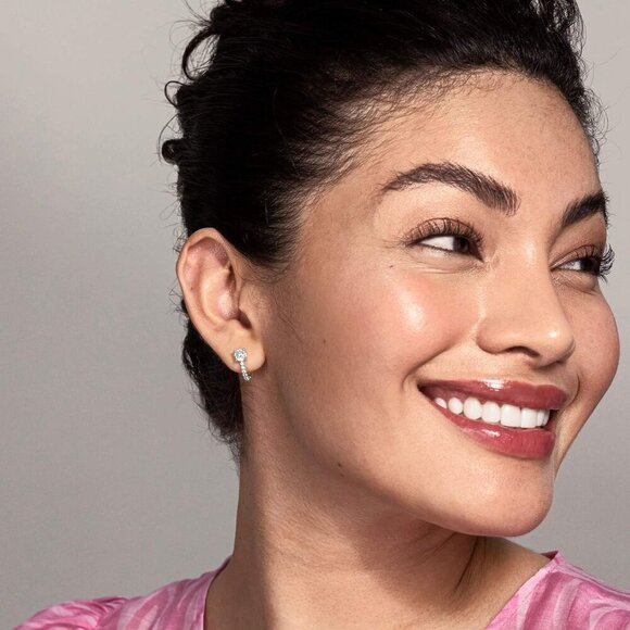 14K Gold Plated Cubic Zirconia Huggie Earrings - Small Hoop for Everyday Glam - Picture 2 of 5